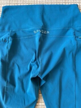 Spyder Women's Teal-Blue Active Athletic Performance Workout Leggings, Medium